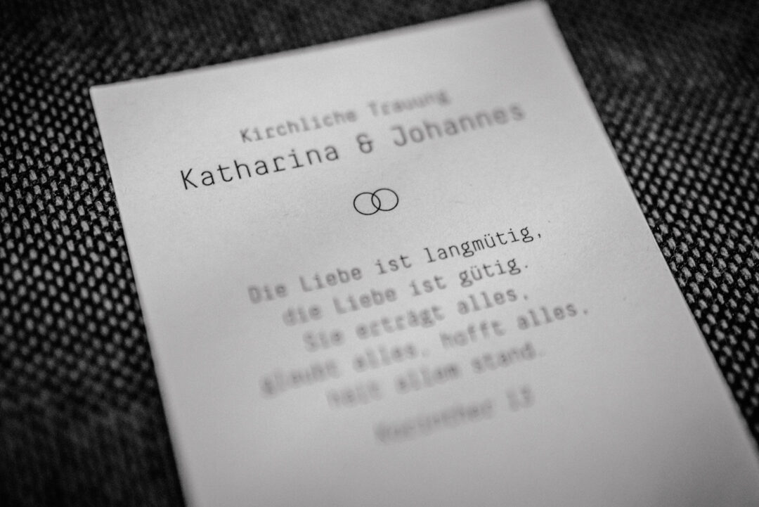 Traukarte zur kirchlichen Trauung mit Bibelvers